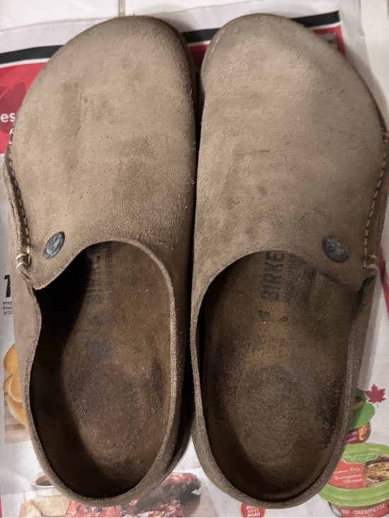 Birkenstock Shoes - Birkenstock Suede Slip-On Clogs in Taupe